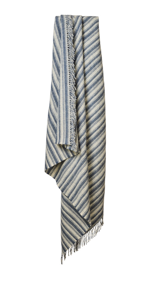 deken donkerblauw gestreept 100% wol