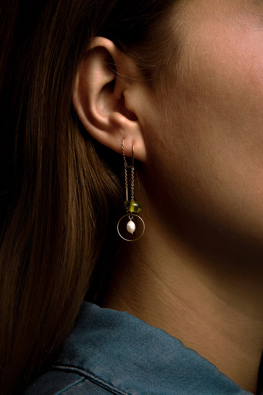 oorbellen voor altijd (groen met parel)