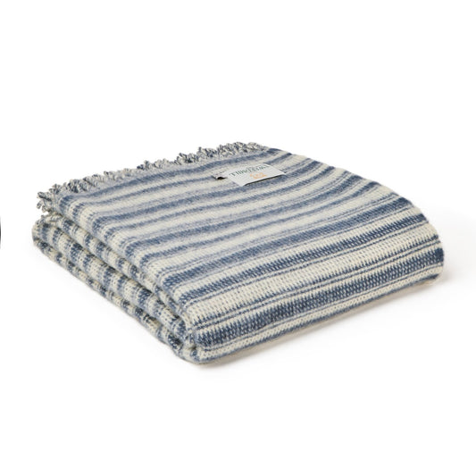 deken donkerblauw gestreept 100% wol