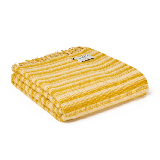 deken okergeel gestreept 100% wol