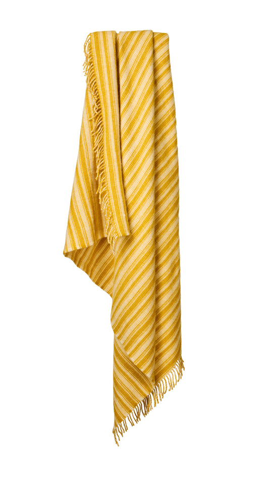 deken okergeel gestreept 100% wol