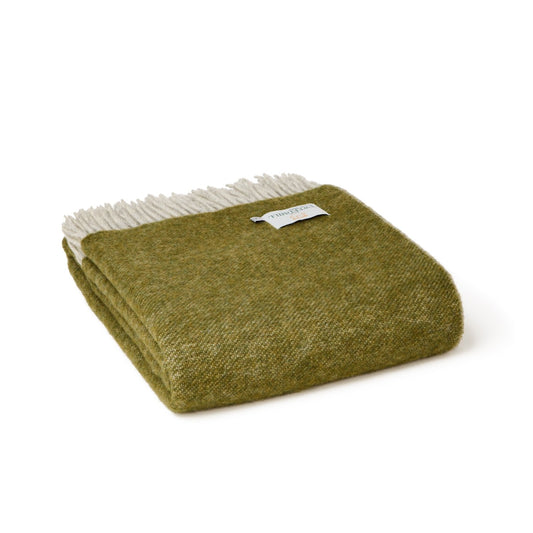 deken olijfgroen/grijs gestreept 100% wol