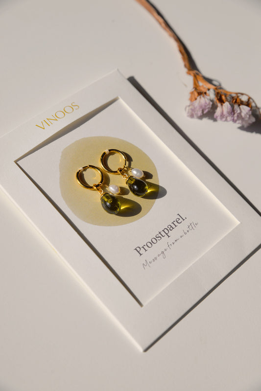 oorbellen proostparel (groen met parel)