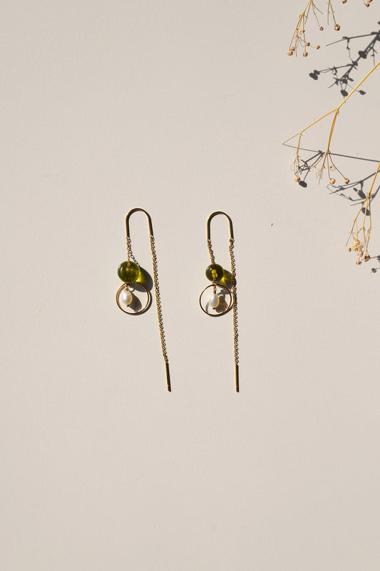 oorbellen voor altijd (groen met parel)